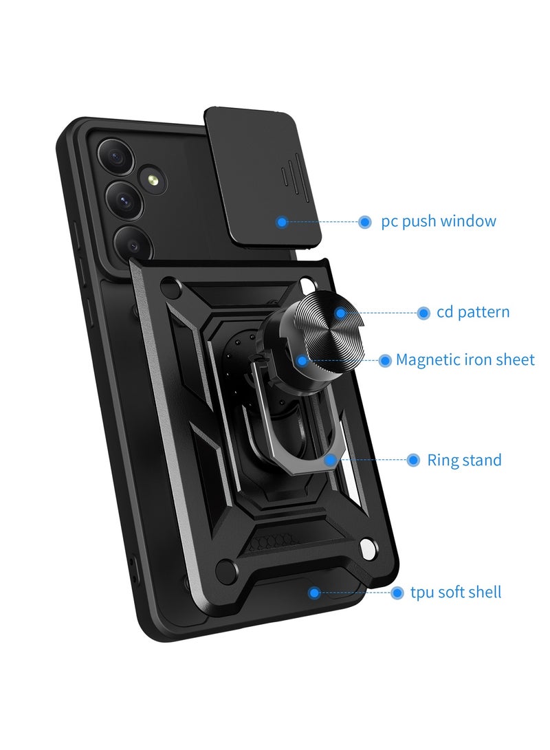 جراب حمايه ويندو مقاوم للصدمات وحمايه للكاميرا مزود بدبله معدنيه متوافق مع Samsung Galaxy A55 (اسود) - Image 2