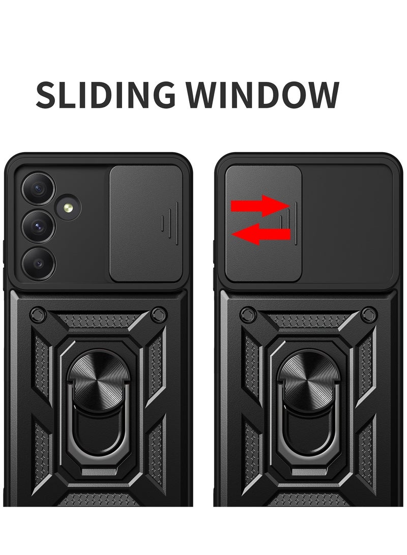 جراب حمايه ويندو مقاوم للصدمات وحمايه للكاميرا مزود بدبله معدنيه متوافق مع Samsung Galaxy A55 (اسود) - Image 3