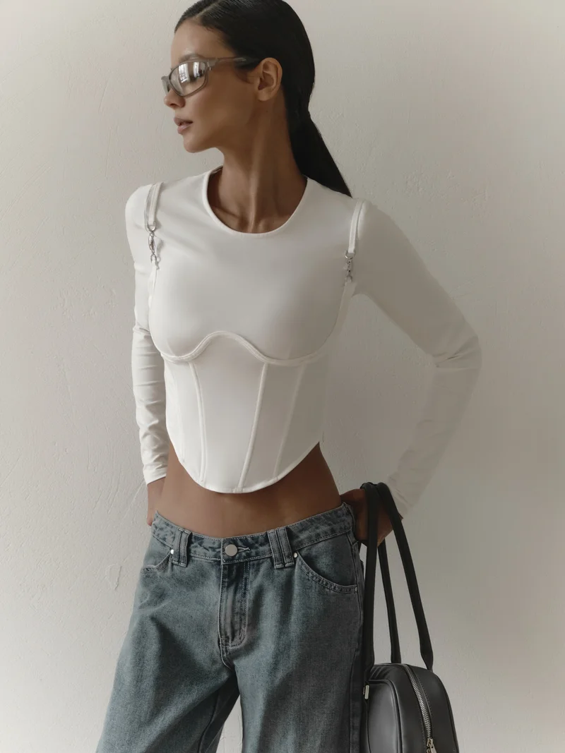 Lichi Corset cut jersey top with metallic decorations