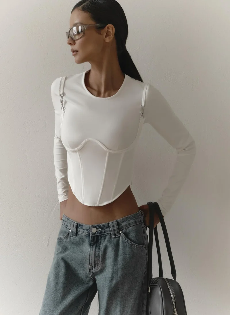 Lichi Corset cut jersey top with metallic decorations
