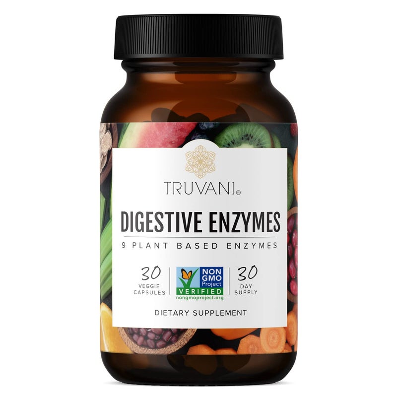 Truvani Digestive Enzymes 9 Enzyme Blend Digestive Support Reduce Bloating Increased Nutrient Absorption NonGMO Capsules 30 Day Supply