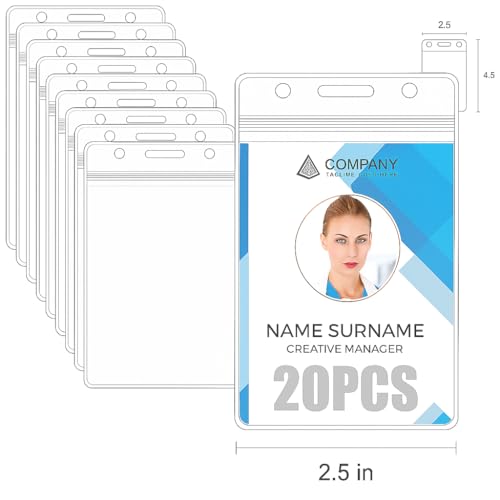 WeKonnect ®; Transparent and Clear Plastic for PVC ID Card Badge Holder, Vertical Style with Zip Lock Seal | Waterproof with Extra Thickness for Office, Schools and Colleges (Vertical - Pack of 20) - Image 2