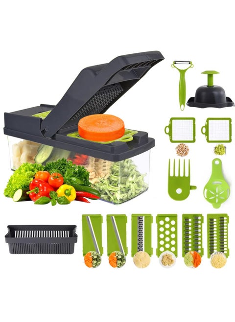 Vegetable Chopper Slicer Dicer - 12-in-1 Fruits Cutter Mandoline Slicer Food Chopper/Cutter with 7 Stainless Steel Blades, Adjustable Slicer & Dicer with Storage Container