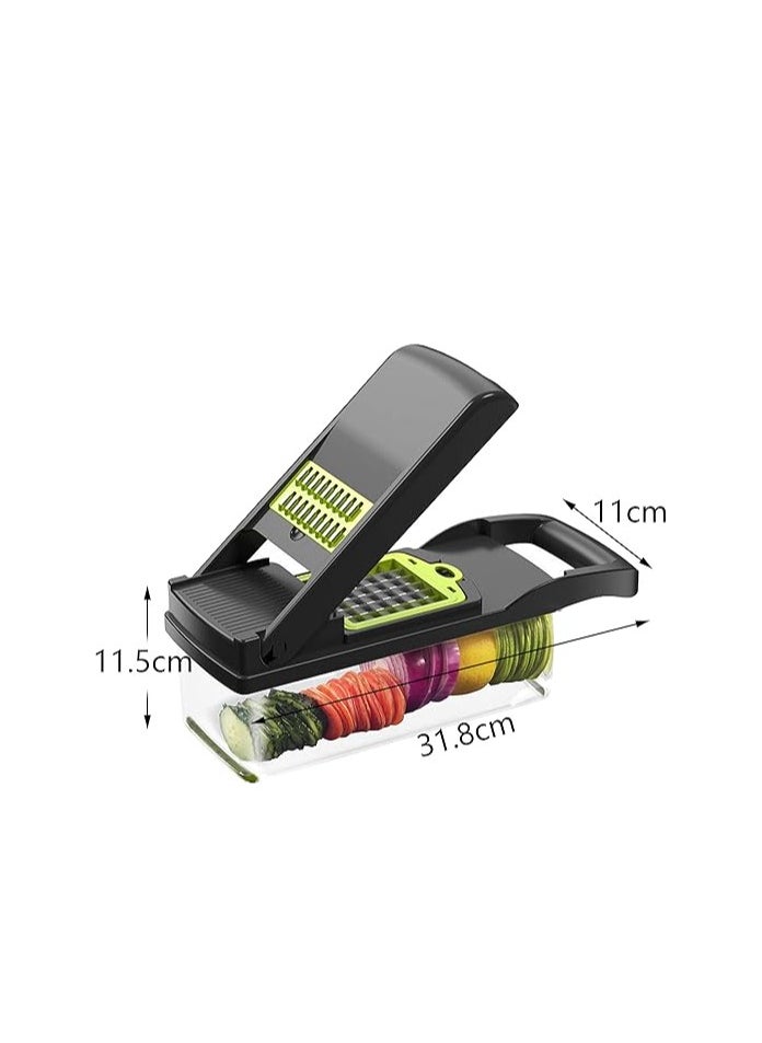 Vegetable Chopper Slicer Dicer - 12-in-1 Fruits Cutter Mandoline Slicer Food Chopper/Cutter with 7 Stainless Steel Blades, Adjustable Slicer & Dicer with Storage Container