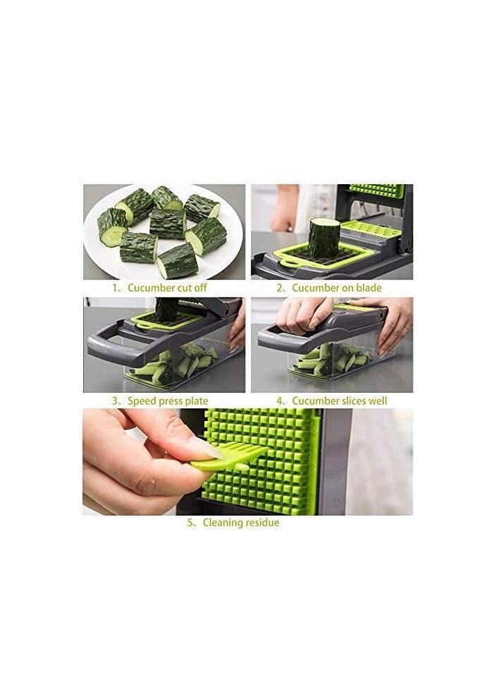 Vegetable Chopper Slicer Dicer - 12-in-1 Fruits Cutter Mandoline Slicer Food Chopper/Cutter with 7 Stainless Steel Blades, Adjustable Slicer & Dicer with Storage Container