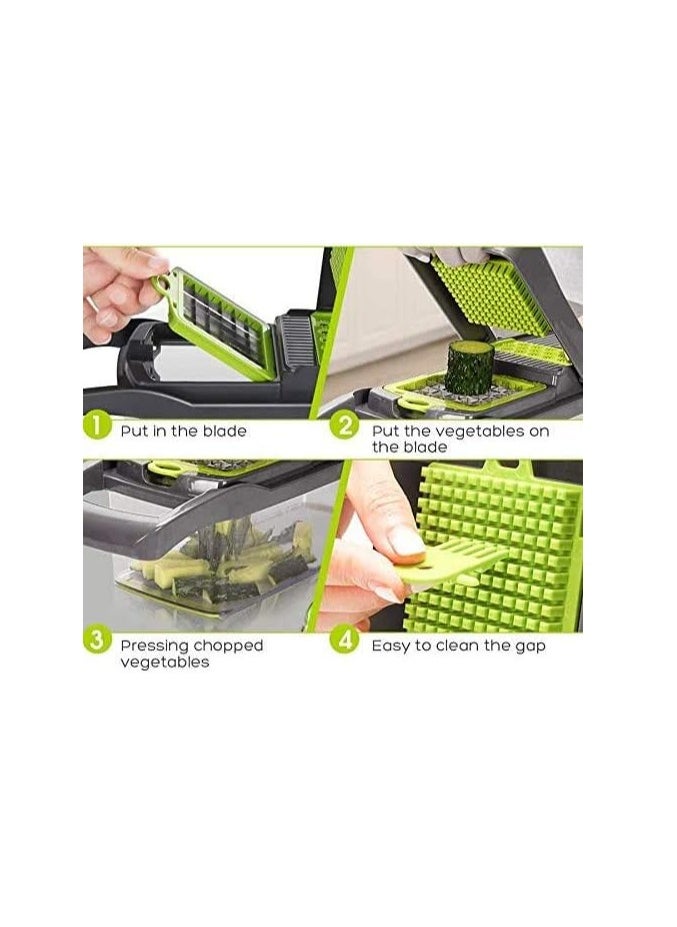 Vegetable Chopper Slicer Dicer - 12-in-1 Fruits Cutter Mandoline Slicer Food Chopper/Cutter with 7 Stainless Steel Blades, Adjustable Slicer & Dicer with Storage Container