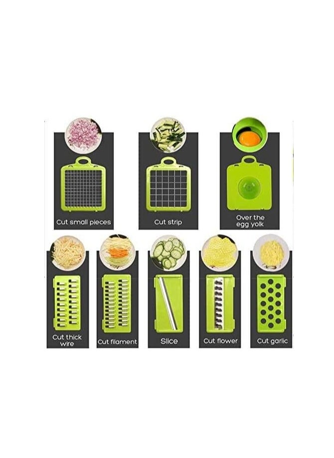 Vegetable Chopper Slicer Dicer - 12-in-1 Fruits Cutter Mandoline Slicer Food Chopper/Cutter with 7 Stainless Steel Blades, Adjustable Slicer & Dicer with Storage Container