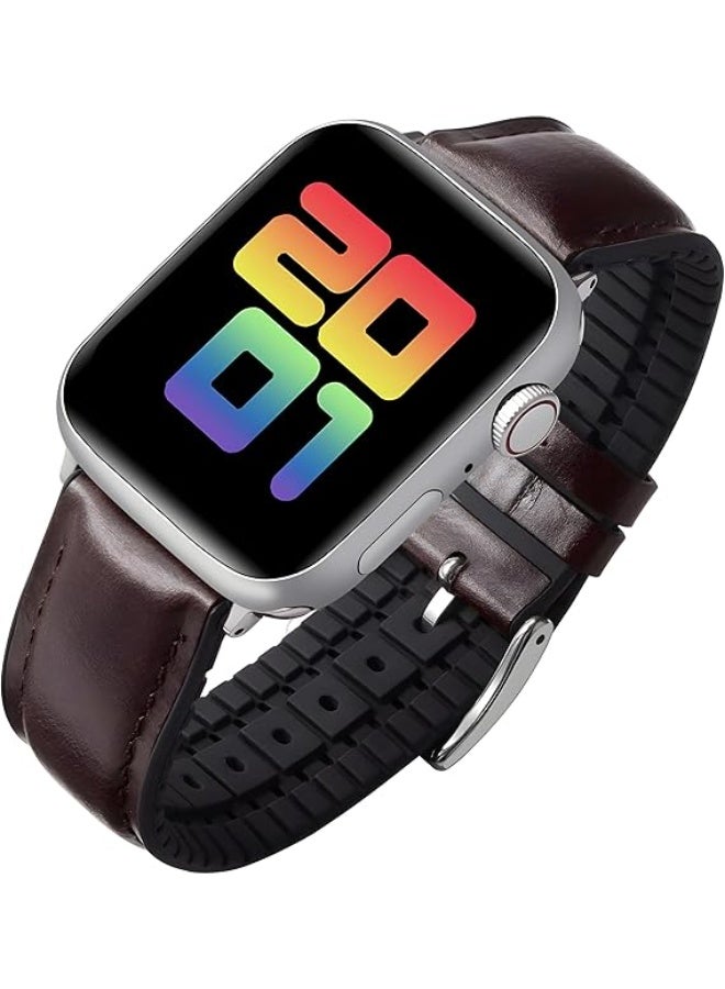 Leather Band Compatible with Apple Watch Ultra/Ultra 2 49mm 45mm 44mm 42mm for Men Women, Leather Replacement Wristband Strap for Apple Watch Ultra Series 9 8 7 6 5 4 3 2 1 SE - Dark Brown - Image 5