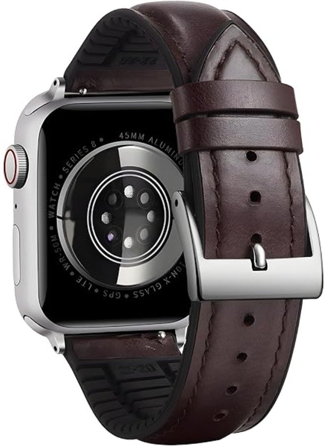 Leather Band Compatible with Apple Watch Ultra/Ultra 2 49mm 45mm 44mm 42mm for Men Women, Leather Replacement Wristband Strap for Apple Watch Ultra Series 9 8 7 6 5 4 3 2 1 SE - Dark Brown - Image 1