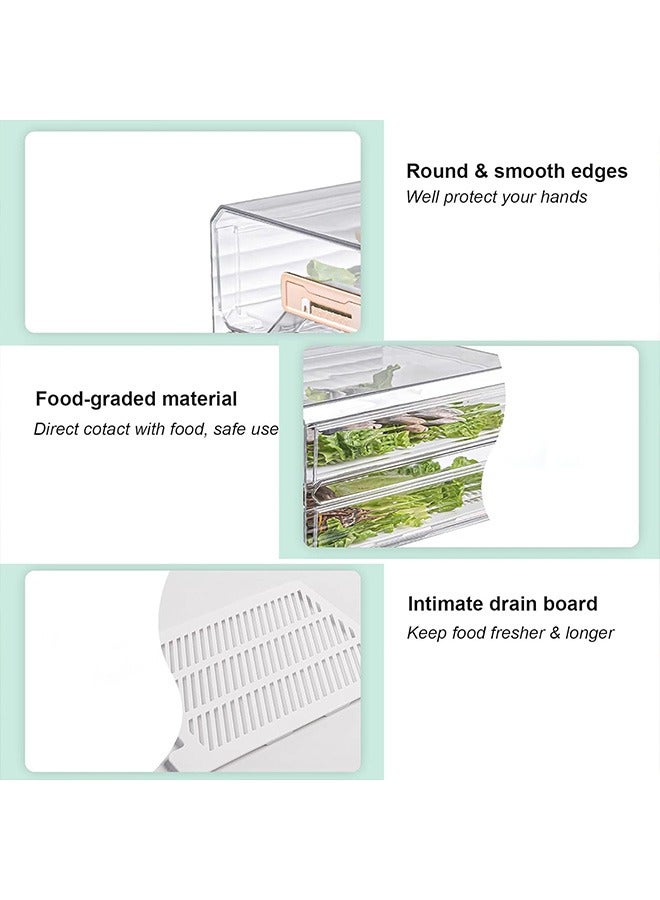 Hihonor Produce Saver Containers for Refrigerator, Refrigerator Organizer Bins with Pull-Out Drawer With Drainboard - Refrigerator Storage Box PET Storage Box Clear Plastic Kitchen Finishing Box - Organization Food Containers - Image 4