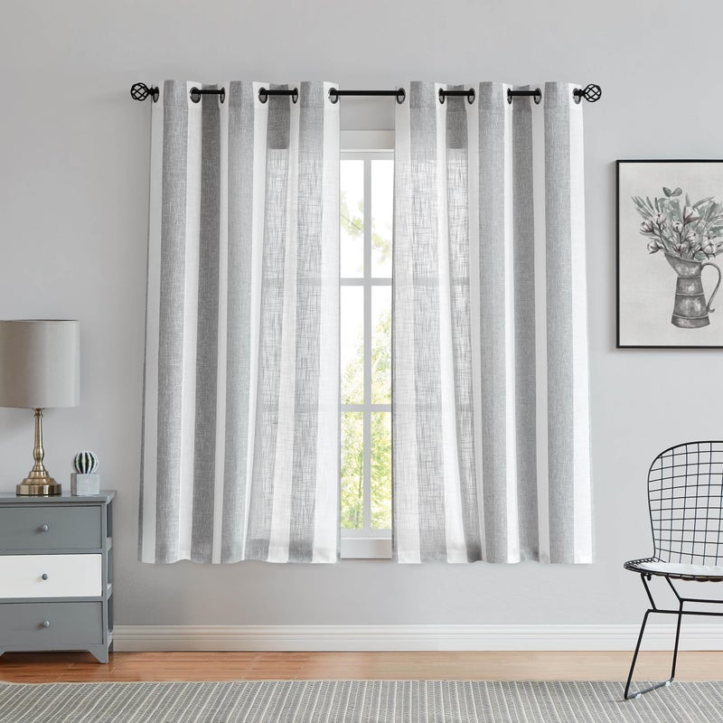 Central Park Gray White Stripe Farmhouse Curtains SemiSheer Rayon Blend Heavy Linen Texture Window Curtain Panel 6 Grommets Treatment for Living RoomBedroom Set of 2 44 x 63 Each