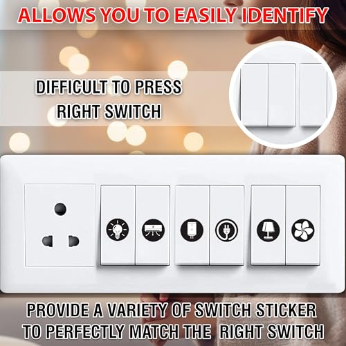 True Flair Trueflair Stickers for Switch Board for Home Wall Switches, Contain All Common Switch Stickers (Black and White - 2) - Image 3