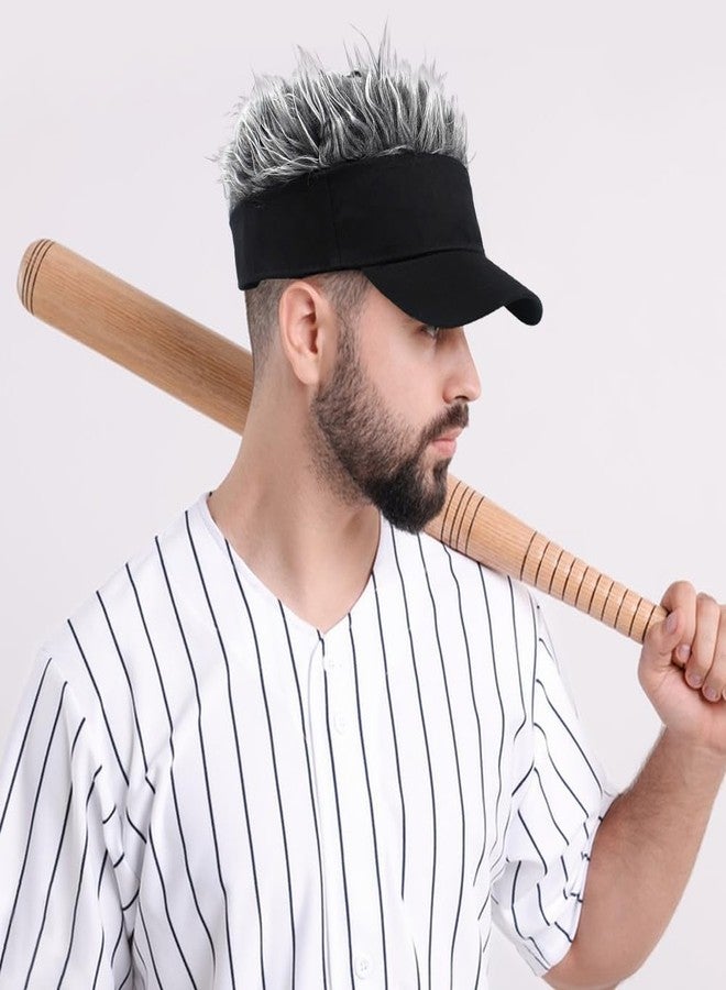 Eforcase قبعة شمسية رجالية مع شعر صناعي، قبعة شمسية مع شعر، شعر مستعار مضحك، قبعات شمسية، شعر مستعار مبتكر، قبعات بيسبول، قبعة جولف، أسود-برتقالي - Image 3