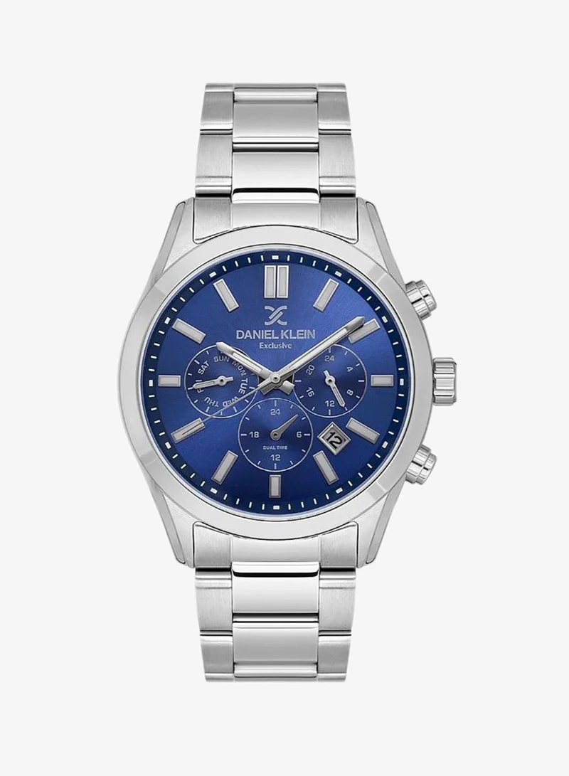 Daniel Klein Men's Stainless Steel Silver Alloy Case Analog Dark Blue Round Sunray Dial Japanese Quartz Exclusive 50 Meters Water Resistant