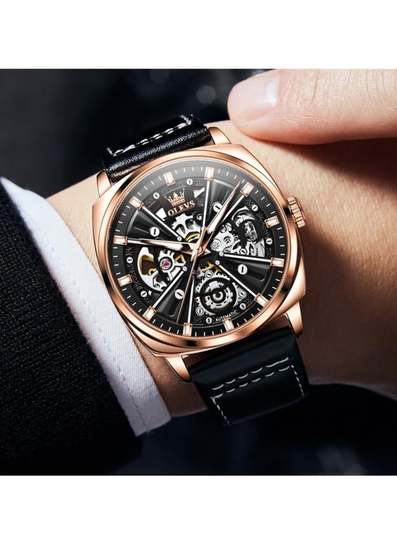 OLEVS Men's Hollow Mechanical Fashion Leather Watch 6685
