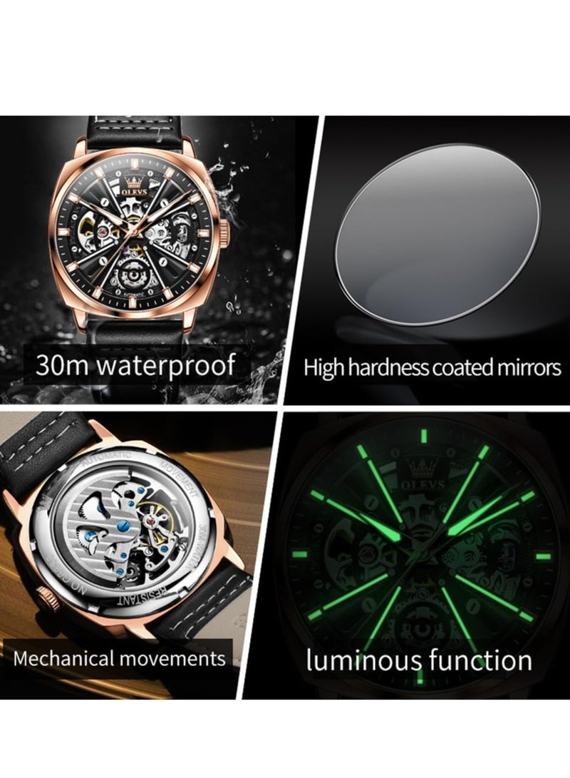 OLEVS Men's Hollow Mechanical Fashion Leather Watch 6685