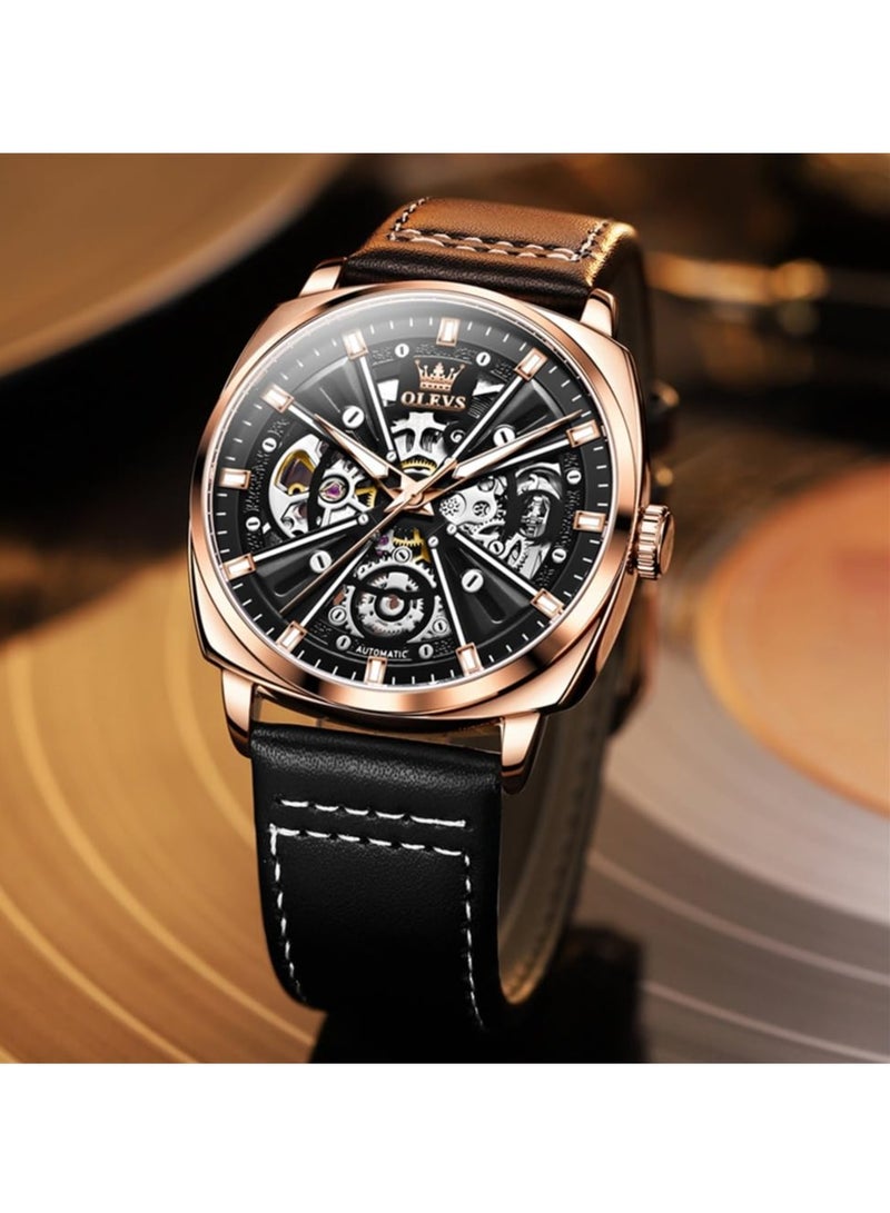 OLEVS Men's Hollow Mechanical Fashion Leather Watch 6685