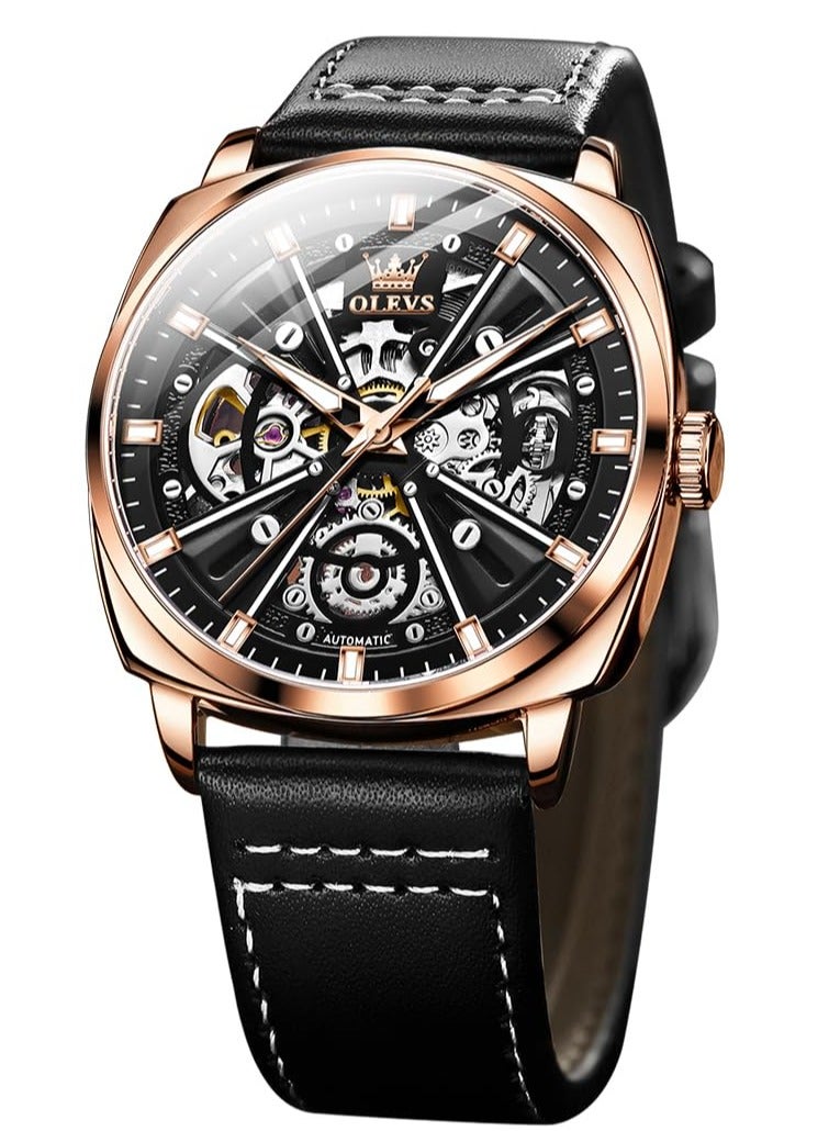 OLEVS Men's Hollow Mechanical Fashion Leather Watch 6685