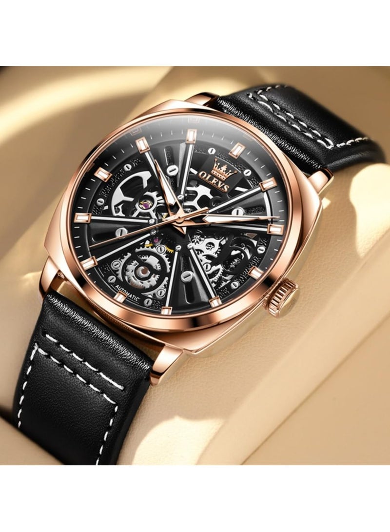 OLEVS Men's Hollow Mechanical Fashion Leather Watch 6685