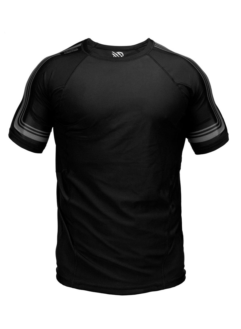 Sanabul  Sanabul Core Short Sleeve Rash Guard – Quick Dry Compression Shirt for Men, Black With Gun Metal, Large - Image 1