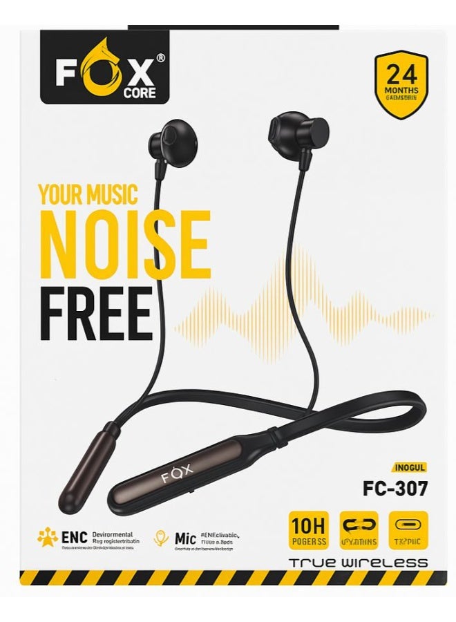 Fox Core Bluetooth Earbuds, Comfort Fit, Ambient Noise Cancellation, 25H Playtime, IPX5 Waterproof, Type-C Fast Charging, Black - Image 1