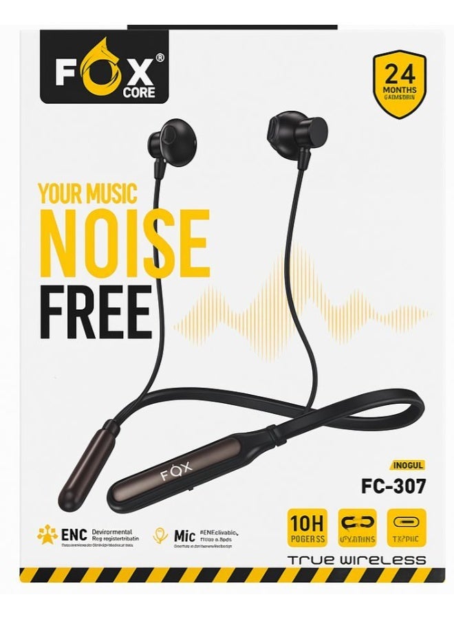 Fox Core Bluetooth Earbuds, Comfort Fit, Ambient Noise Cancellation, 25H Playtime, IPX5 Waterproof, Type-C Fast Charging, Black - Image 2