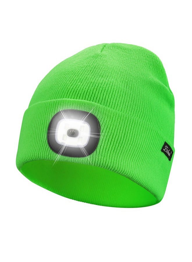Etsfmoa Unisex Beanie with The Light Gifts for Men Dad Father USB Rechargeable Caps Fluorescent Green - Image 1