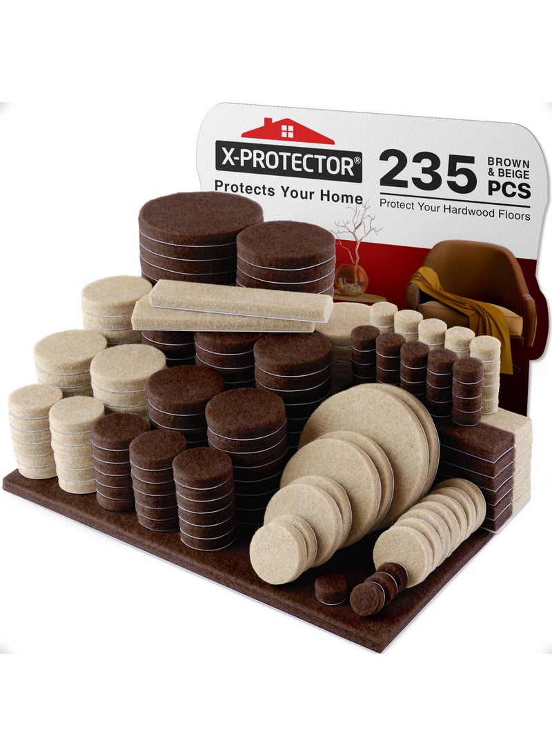 X-Protector 235 pcs Felt Furniture Pads Brown  Beige XProtector Huge Quantity of Furniture Pads for Hardwood Floors  Your Ideal Wood Floor Protectors for Furniture Protect Any Type of Hard Floor 