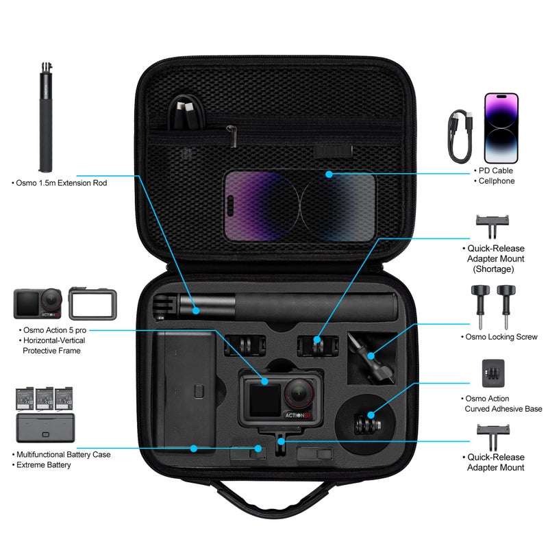 Tomat حقيبة حمل Tomat Action 5 Pro لكاميرا DJI Osmo Action 5 Pro/Action 4 - حقيبة صلبة لملحقات السفر متوافقة مع DJI Action 5 Pro/Action 4 Adventure - Image 2