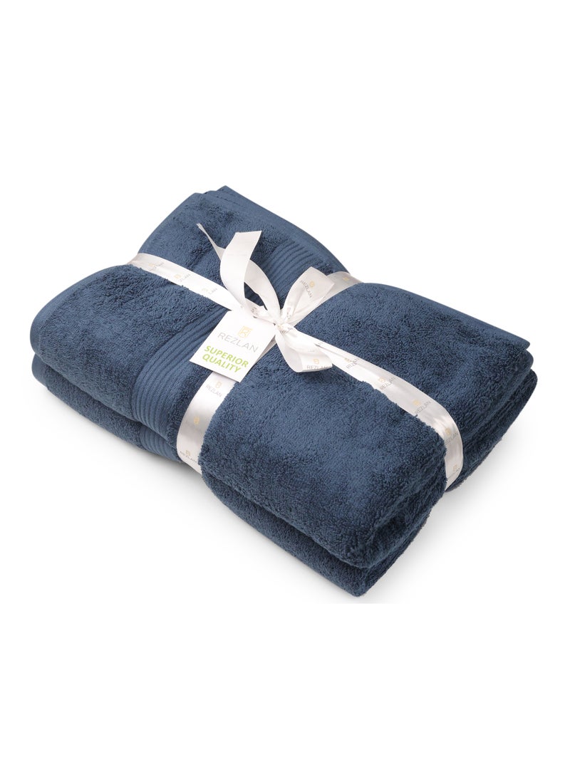 REZLAN UAE طقم مناشف استحمام فاخرة من REZLAN - 600 GSM قطن ممتاز (100×155 سم/40×61 بوصة) - مناشف شاطئ واستحمام - أزرق داكن - Image 2