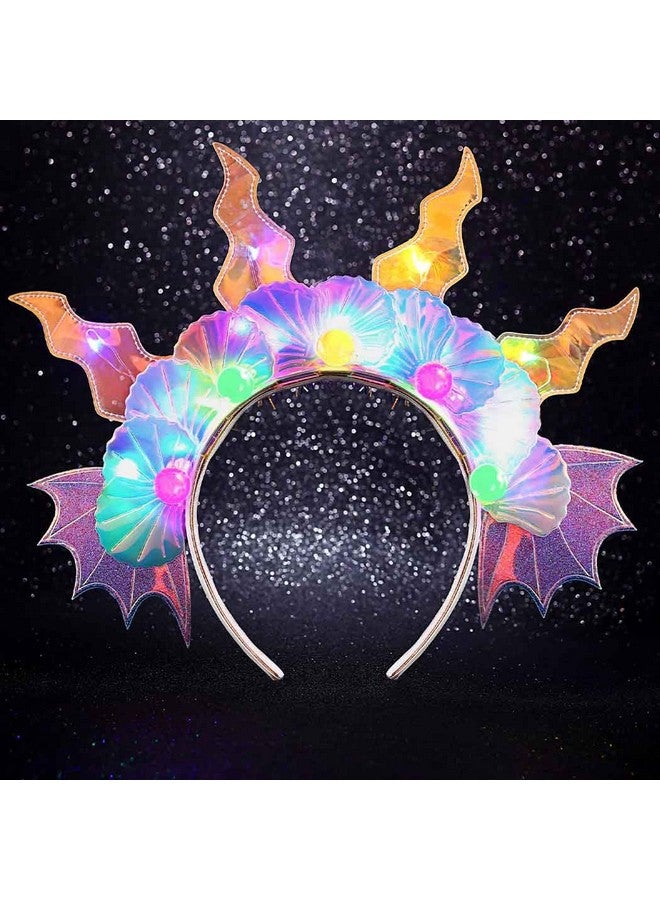 Zoestar Light Up Mermaid Costume Headband Glowing Seashell Pearl Hair Bands Sparkly Rave Festival Hair Accessories For Women - Image 2
