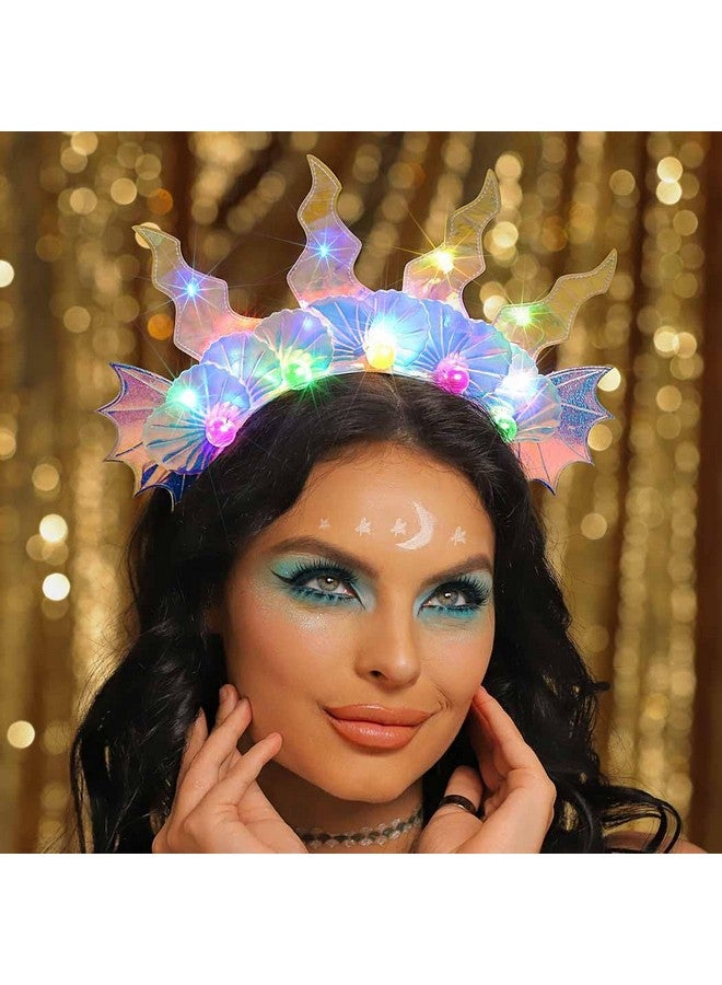 Zoestar Light Up Mermaid Costume Headband Glowing Seashell Pearl Hair Bands Sparkly Rave Festival Hair Accessories For Women - Image 1