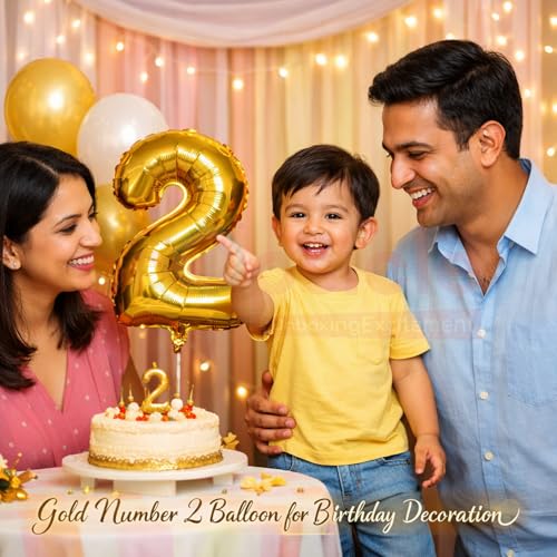 Propsicle 16 inch Number 2 Foil Balloon - Gold Numeric Balloon for Birthday Decoration, Anniversary, Milestone, Kids Party Backdrop - No. Two Balloon for Cake Table & Photos - Image 4