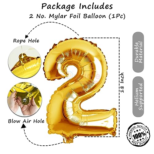 Propsicle 16 inch Number 2 Foil Balloon - Gold Numeric Balloon for Birthday Decoration, Anniversary, Milestone, Kids Party Backdrop - No. Two Balloon for Cake Table & Photos - Image 3