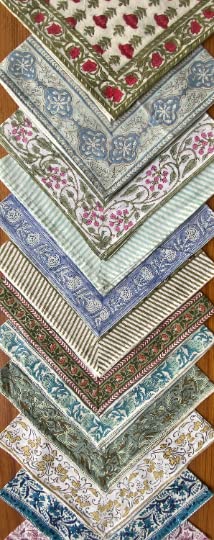 Ridhi Hand Block Print Kitchen Towels Table Décor 20×20 Inch Floral Dinner Cloth Napkins Set of 4 Washable Boho Cotton Square Assorted Border Napkin for Dining Wedding Farmhouse Decoration - Image 4