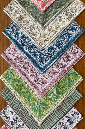 Ridhi Hand Block Print Kitchen Towels Table Décor 20×20 Inch Floral Dinner Cloth Napkins Set of 4 Washable Boho Cotton Square Assorted Border Napkin for Dining Wedding Farmhouse Decoration - Image 5