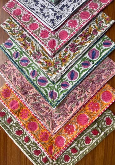 Ridhi Hand Block Print Kitchen Towels Table Décor 20×20 Inch Floral Dinner Cloth Napkins Set of 4 Washable Boho Cotton Square Assorted Border Napkin for Dining Wedding Farmhouse Decoration - Image 1