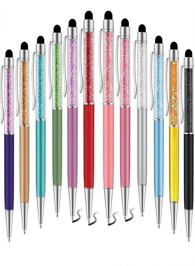 Bunhum 12 Pieces Crystal Pens Glitter Diamond Pens Pretty Journaling Pen Christian Ballpoint Pens Screen Touch Stylus Funny Pen Nice Cute Pens for Women Coworkers Nurse Gift Office School Supplies, Black Ink - Image 1