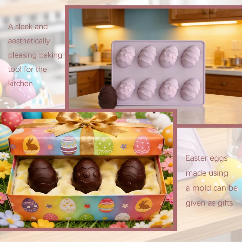 GARBODIY 8 Cavity Easter Egg Silicone Mold, Food Grade Non-Stick Baking Mold for Mousse Cake, Chocolate, Pudding, Jelly, DIY Oskrieel Soap, Easter Dessert Making (2Pack) - Image 3