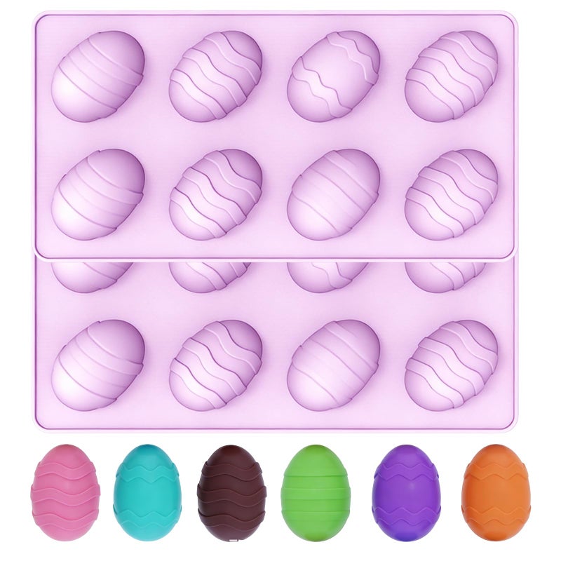 GARBODIY 8 Cavity Easter Egg Silicone Mold, Food Grade Non-Stick Baking Mold for Mousse Cake, Chocolate, Pudding, Jelly, DIY Oskrieel Soap, Easter Dessert Making (2Pack) - Image 1