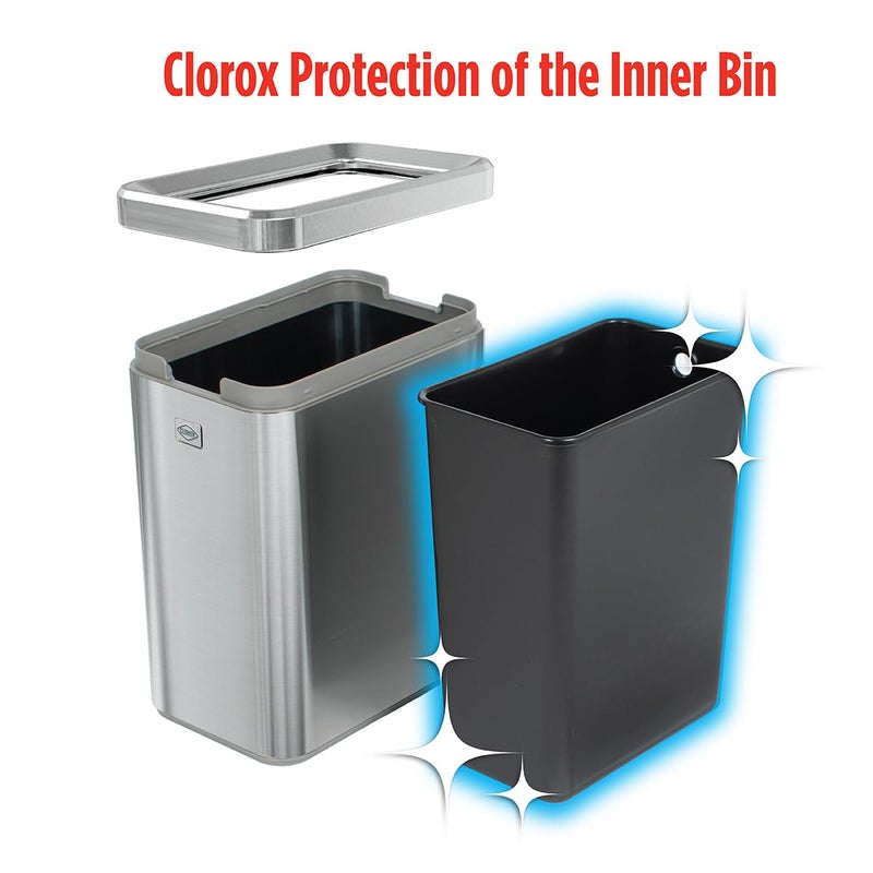 Clorox Slim Open Trash Can - 2.6 Gallon (10 Liter) Small Metal Waste Basket with Removable Bucket for Narrow Spaces - Stainless Steel Garbage Bin for Bathroom, Bedroom, or Office - Image 4