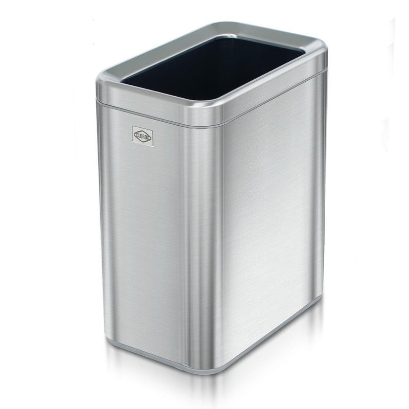 Clorox Slim Open Trash Can - 2.6 Gallon (10 Liter) Small Metal Waste Basket with Removable Bucket for Narrow Spaces - Stainless Steel Garbage Bin for Bathroom, Bedroom, or Office - Image 1