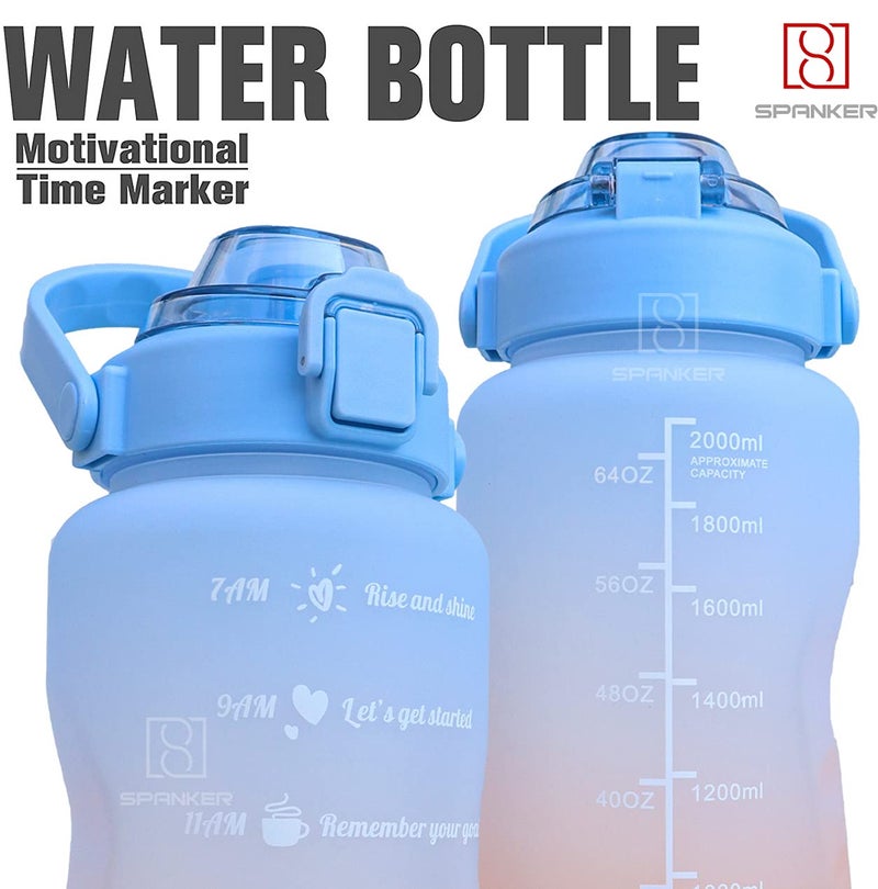 Spanker Spirit Motivational Water Bottle Gallon (For Girls) with Time Marker Large Capacity 2000ML, Leakproof BPA Free Fitness Sports Water Bottle,(Blue-Orange) SSTP, Plastic - Image 2