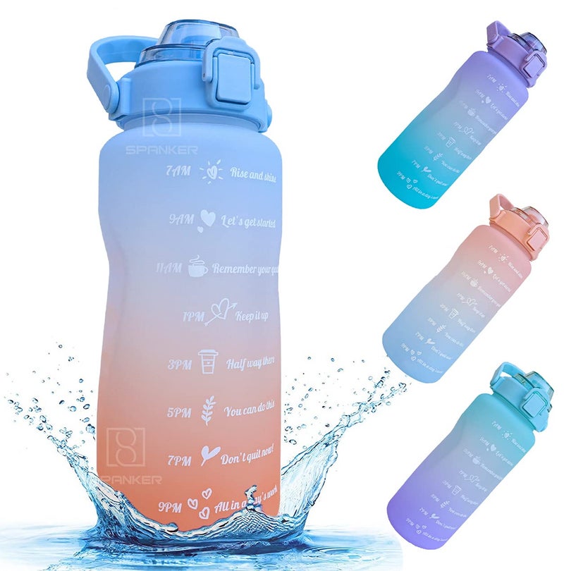Spanker Spirit Motivational Water Bottle Gallon (For Girls) with Time Marker Large Capacity 2000ML, Leakproof BPA Free Fitness Sports Water Bottle,(Blue-Orange) SSTP, Plastic - Image 3