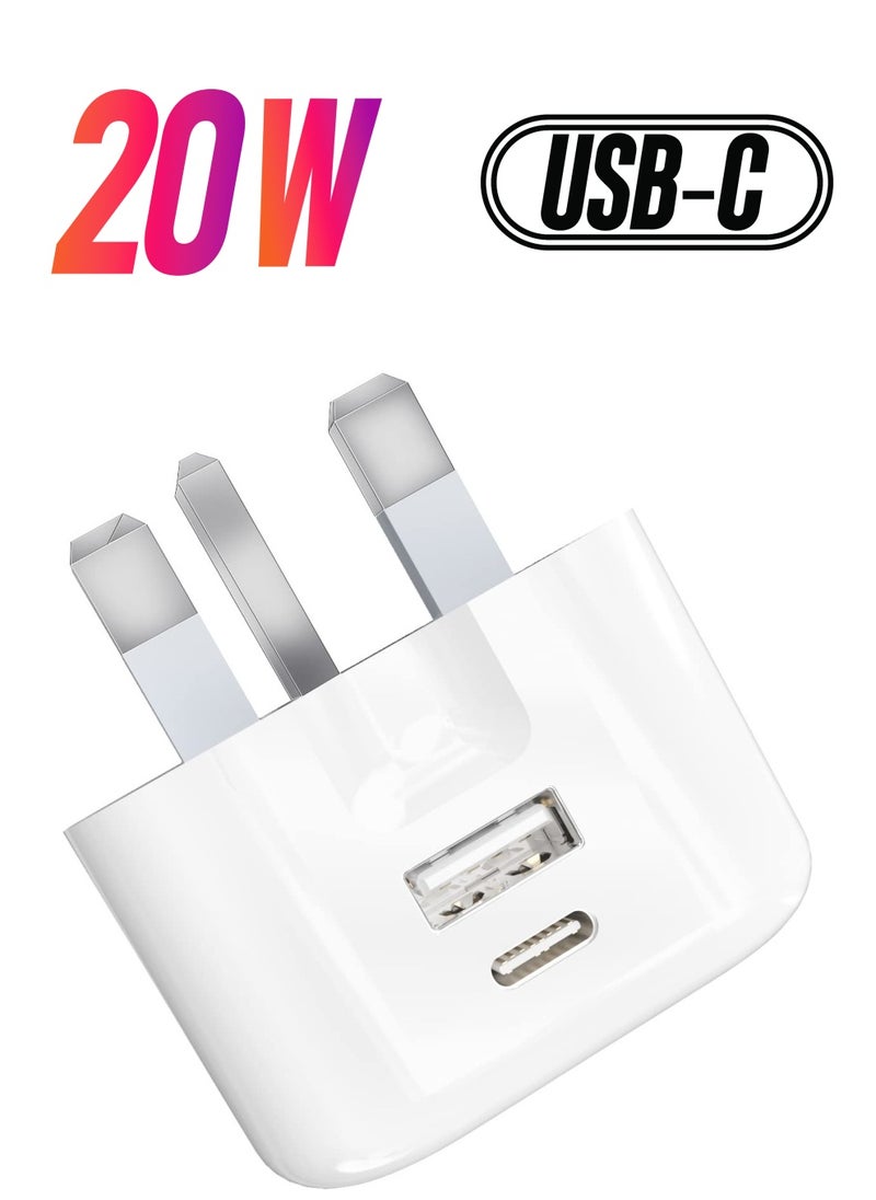 Generic - USB C Fast Charger Plug with 20W for iPhone 14/14 Plus/14 Pro/14 Pro Max 13 Pro Max,12 11 SE 2020 XS XR 8 7 6S Plus, iPad, Air Pods Pro, S22, USBC PD 3.0 Mains UK Type C Wall Charging Power Adapter - Image 1