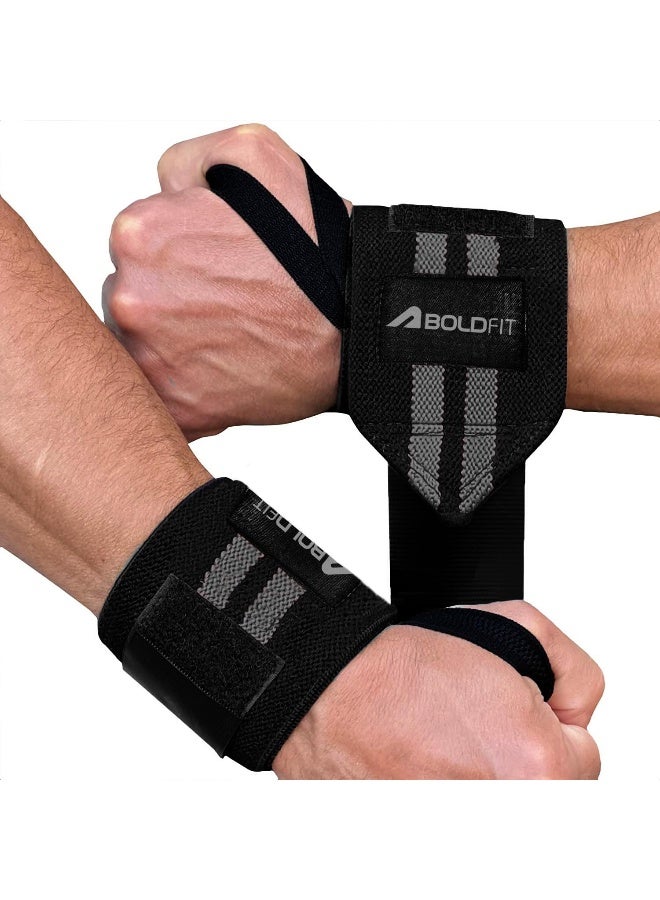 BOLDFIT داعم معصم بوليستر لصالة الألعاب الرياضية حزام معصم للرجال والنساء مع حلقات إبهام ملحقات لتمسك اليد ودعم المعصم أحزمة رياضية لصالة الألعاب الرياضية، رفع الأثقال - (رمادي) - Image 1