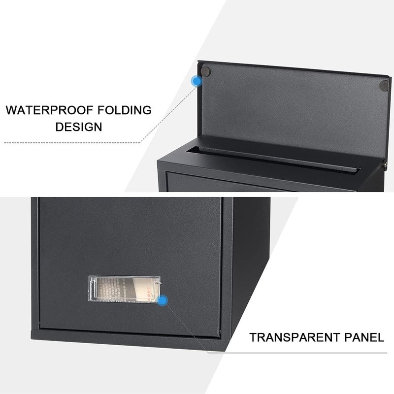 Parrency Locking Mailbox Wall Mount Combination Lock Drop Box Large Capacity with Galvanized Steel Cover and Rust-Proof Metal Post Box, 12.6 x 10.24 x 4.21 Inch，Black Matt - Image 4