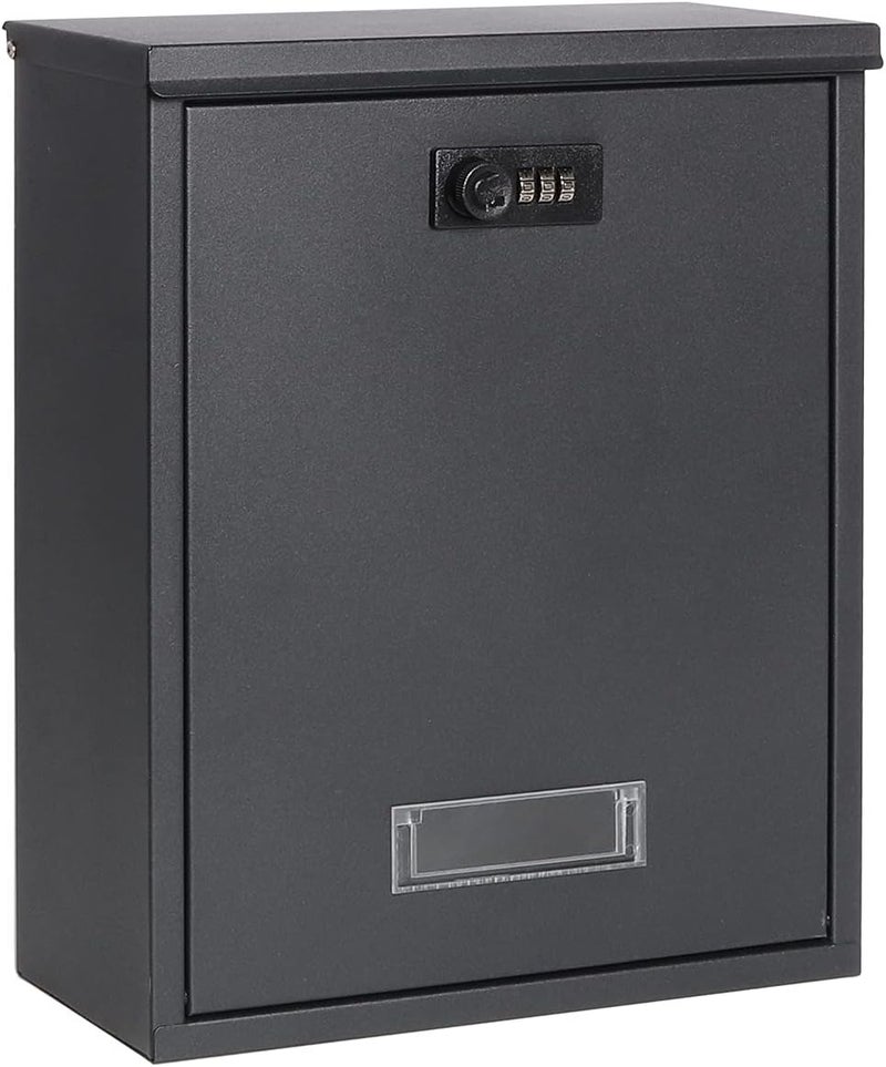 Parrency Locking Mailbox Wall Mount Combination Lock Drop Box Large Capacity with Galvanized Steel Cover and Rust-Proof Metal Post Box, 12.6 x 10.24 x 4.21 Inch，Black Matt - Image 1