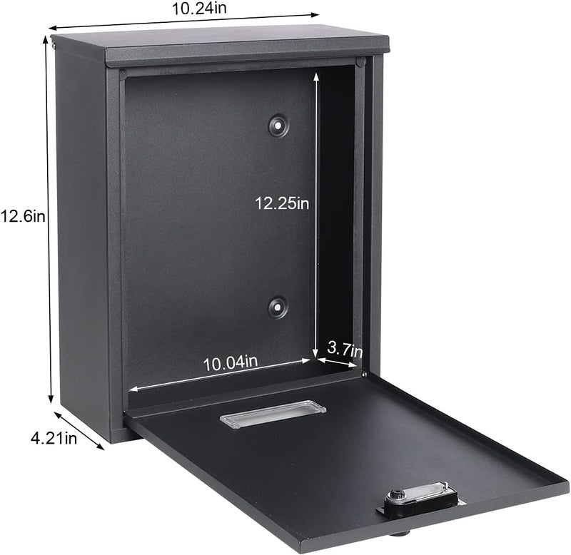 Parrency Locking Mailbox Wall Mount Combination Lock Drop Box Large Capacity with Galvanized Steel Cover and Rust-Proof Metal Post Box, 12.6 x 10.24 x 4.21 Inch，Black Matt - Image 5