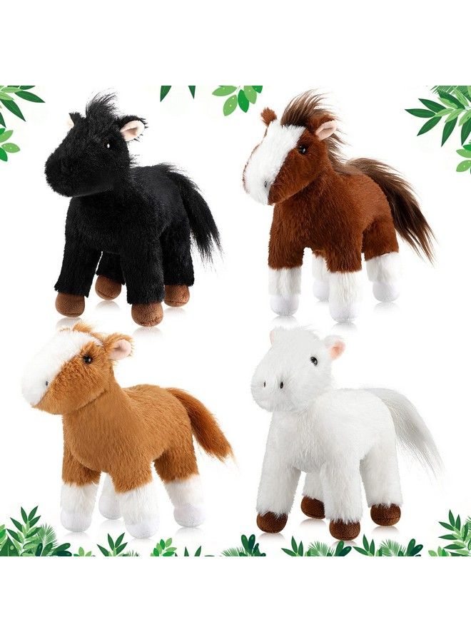 Skylety 4 Pcs Stuffed Horse Toy 8 Inch Horse Plush Stuffed Horse Animals Cute Plush Horse Assorted Stuffed Horse Toy Brown Plush Animals Gifts Party Favors Supplies Decoration (Standing Style) - Image 1